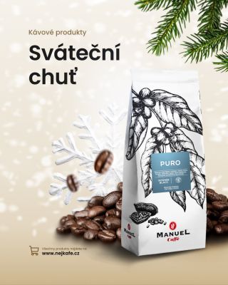🎄Zažijte sváteční chvíle s intenzivní chutí kávy Manuel Caffé Puro ☕️ Silný a výrazný zážitek díky vysokému podílu robusty...